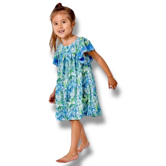 Lilly Pulitzer Other - Lilly Pulitzer Girls Stassie Dress Out To‎ Play Blue Green Tropical Print Medium